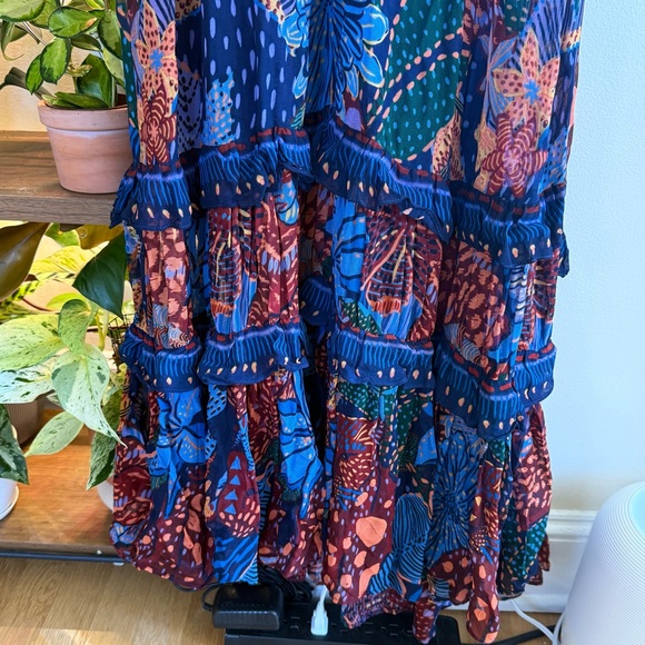 FARM Rio Blue Cool Leopard Ruffle Maxi Dress Size Small - Picture 8 of 10